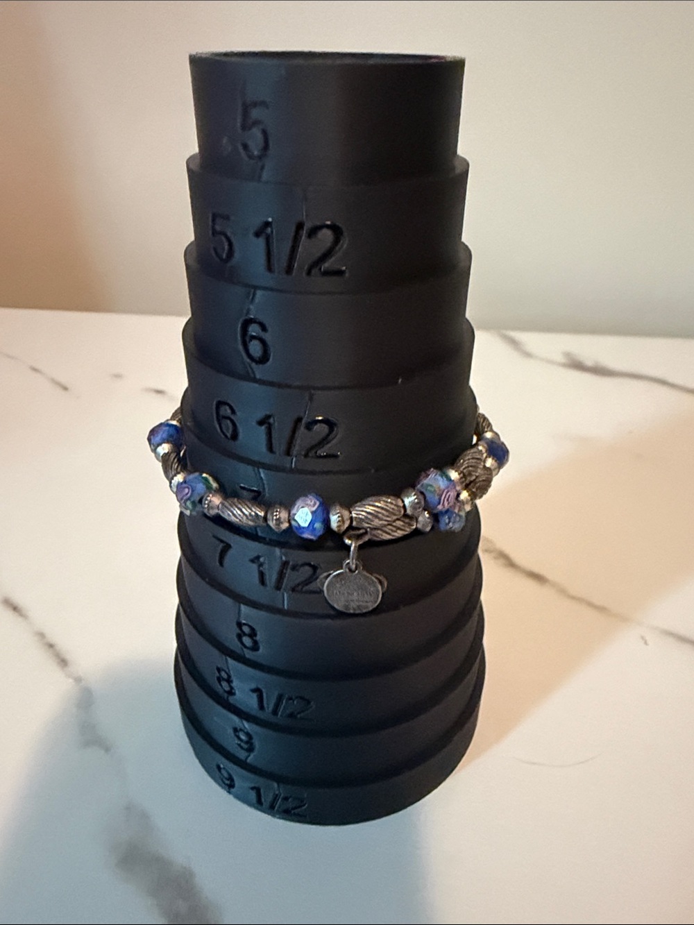 Alex and Ani Beaded Charm Stretch Bracelet in Blue and Silver